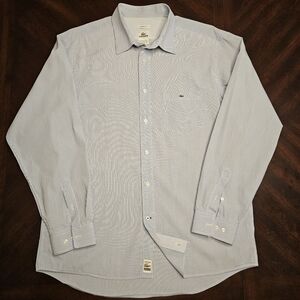 Lacoste Classic Fit Men's Light Blue Pinstripe Dress Shirt Large